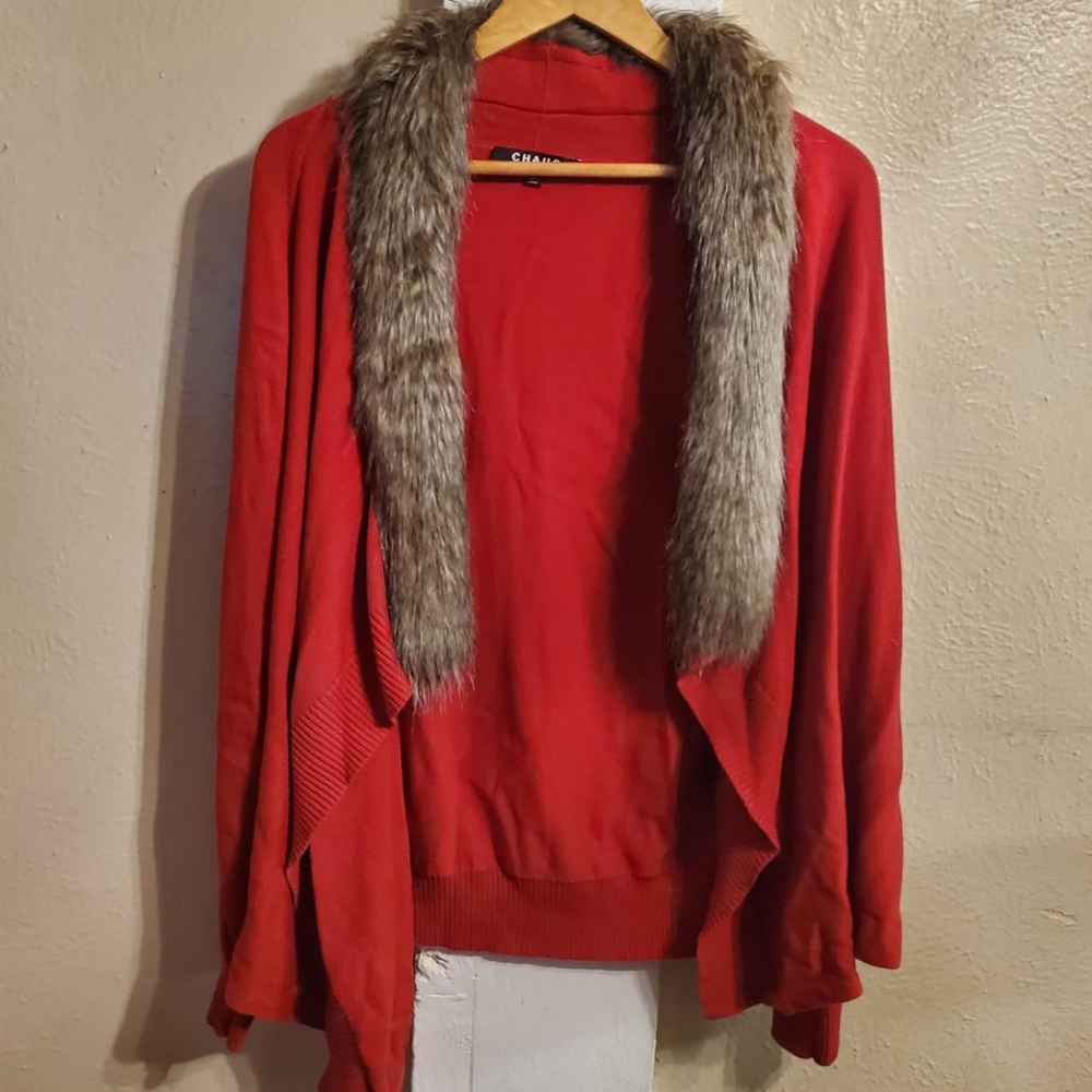 Chaus Cardigan Red Faux Fur